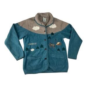 Northern Reflections women's small fleece horse equestrian farm button up sweat